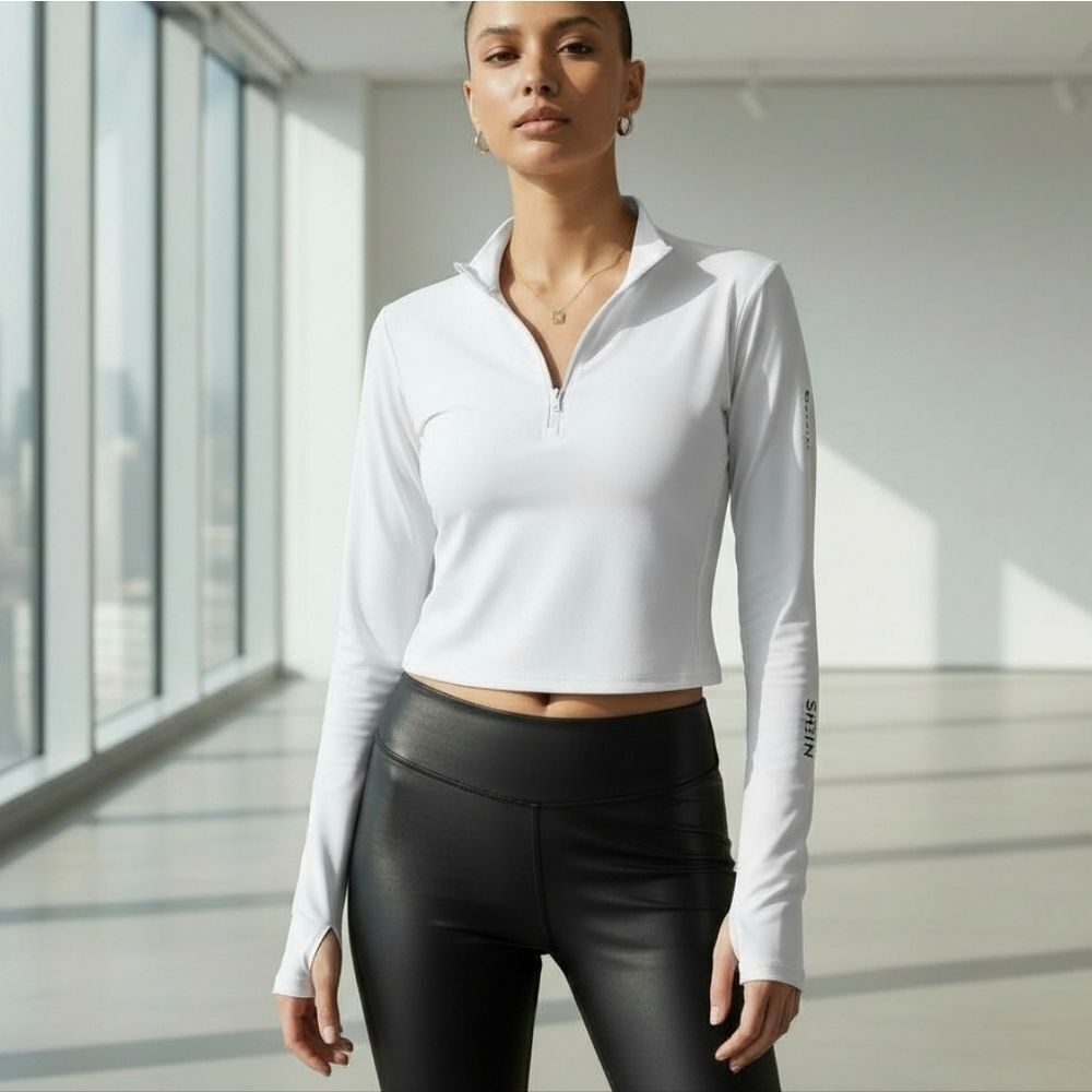 SHEIN White Zip-Up Crop Top